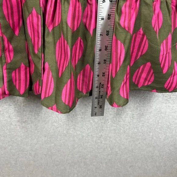 J. Marie Dress Womens Small Pink Olive Green Leaf Print Ruffle Mini Belted EUC - Picture 9 of 9